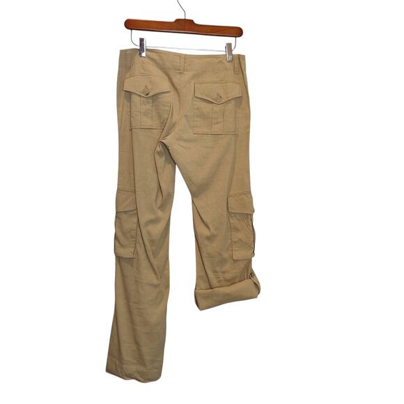 Theory Women's Sz 4 Y2K Tan Linen Blend Cargo Roll Tab Pants Low Rise - Picture 8 of 8